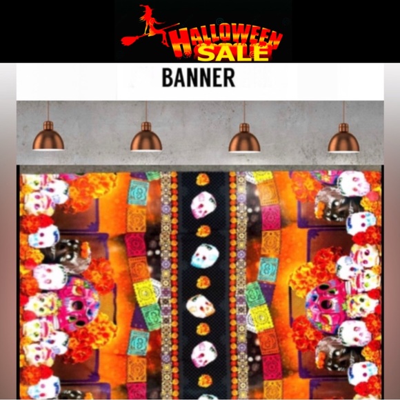 🎃 BANNER Day of the Dead Skeletons Multicolored Fabric banner size57"x37”NWOT - Picture 1 of 9